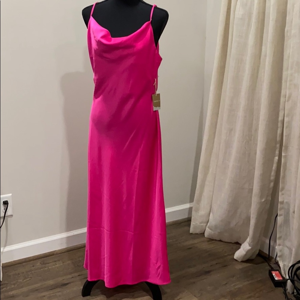 Hot pink cowl neck maxi dress